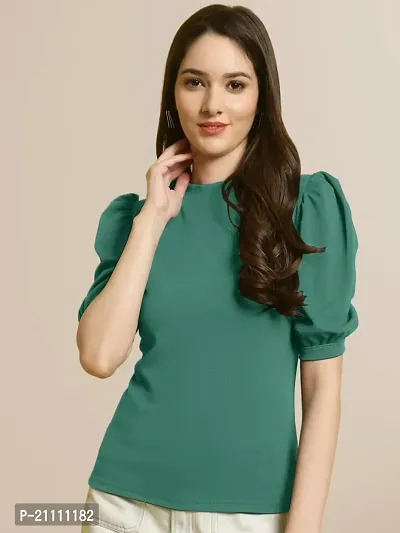 Elegant Green Polyester Solid Top For Women