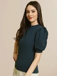 Elegant Blue Polyester Solid Top For Women-thumb2