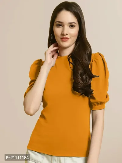 Elegant Yellow Polyester Solid Top For Women