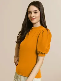 Elegant Yellow Polyester Solid Top For Women-thumb2