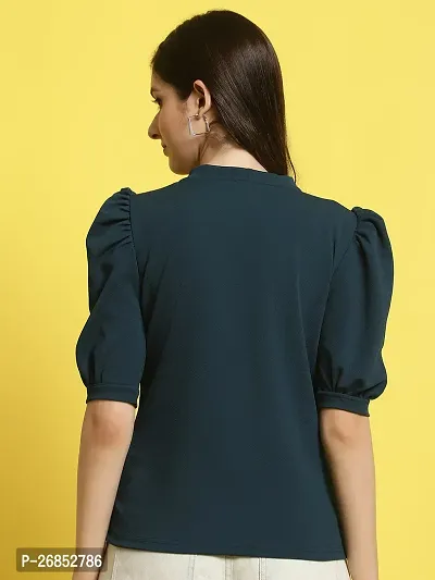 Elegant Green Polyester Solid Top For Women-thumb2