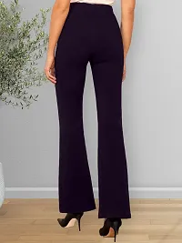 Elegant Navy Blue Cotton Solid Trousers For Women-thumb1