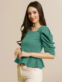 Elegant Green Polyester Solid Top For Women-thumb2