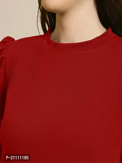 Elegant Red Polyester Solid Top For Women-thumb4