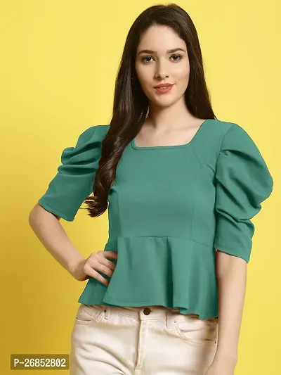 Elegant Green Polyester Solid Top For Women-thumb0