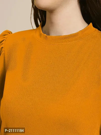 Elegant Yellow Polyester Solid Top For Women-thumb4