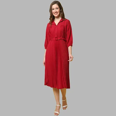 Stylish Pleated A-Line Dress For Women