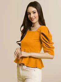 Elegant Yellow Polyester Solid Top For Women-thumb2