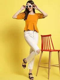 Elegant Yellow Polyester Solid Top For Women-thumb2