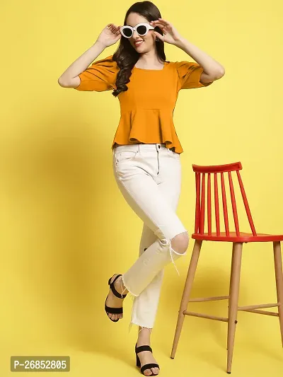 Elegant Yellow Polyester Solid Top For Women-thumb3