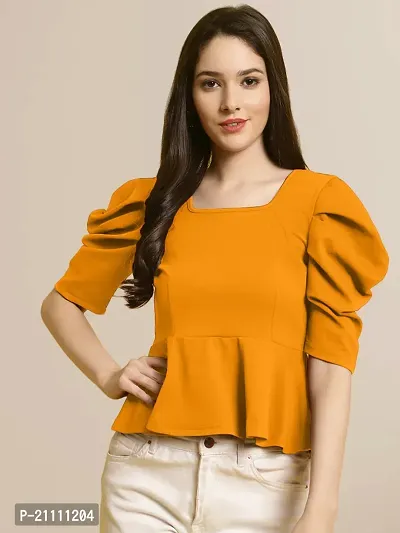 Elegant Yellow Polyester Solid Top For Women