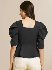 Elegant Black Polyester Solid Top For Women-thumb1