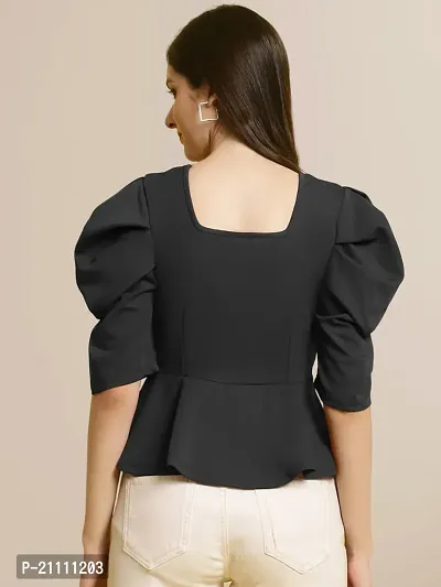 Elegant Black Polyester Solid Top For Women-thumb2