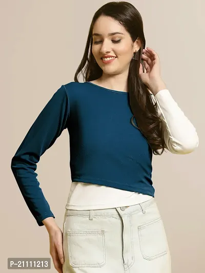 Elegant Blue Polyester Solid Top For Women