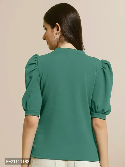 Elegant Green Polyester Solid Top For Women-thumb2