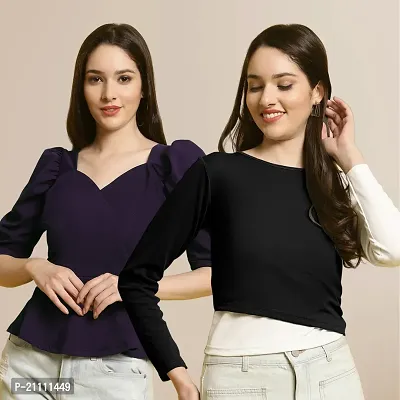 Fabflee Regular Casual Stylish Wear Top for Women  Pack Of 2-thumb0