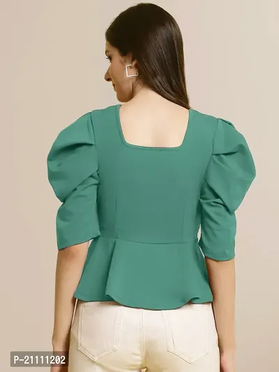 Elegant Green Polyester Solid Top For Women-thumb2