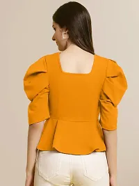 Elegant Yellow Polyester Solid Top For Women-thumb1