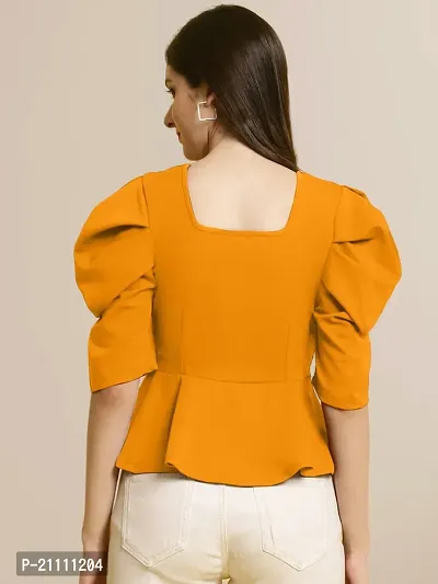 Elegant Yellow Polyester Solid Top For Women-thumb2