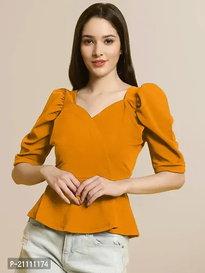 Elegant Yellow Polyester Solid Top For Women