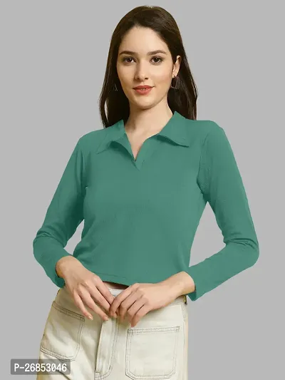 Elegant Green Lycra Solid Top For Women