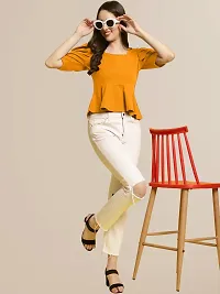 Elegant Yellow Polyester Solid Top For Women-thumb4