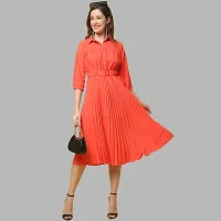 Stylish Peach Polyester Pleated A-Line Dress For Women-thumb4