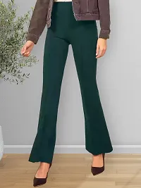 Elegant Green Cotton Solid Trousers For Women-thumb3