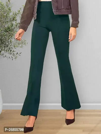 Elegant Green Cotton Solid Trousers For Women-thumb4