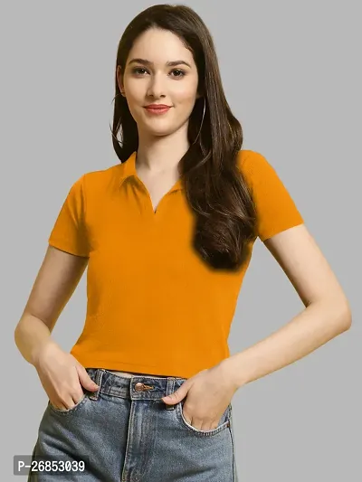 Elegant Yellow Lycra Solid Top For Women