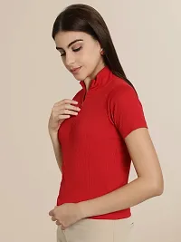 Elegant Red Lycra Solid Top For Women-thumb2