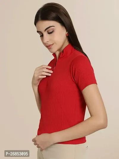 Elegant Red Lycra Solid Top For Women-thumb3