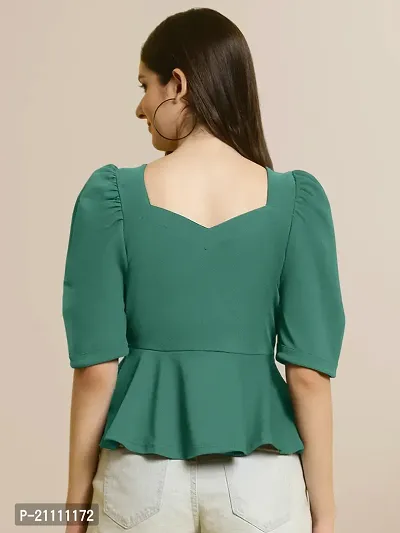 Elegant Green Polyester Solid Top For Women-thumb2