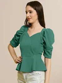 Elegant Green Polyester Solid Top For Women-thumb2