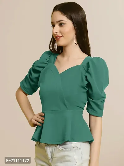 Elegant Green Polyester Solid Top For Women-thumb3