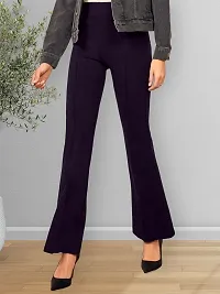 Elegant Navy Blue Cotton Solid Trousers For Women-thumb3