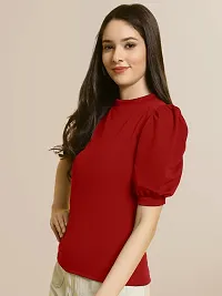 Elegant Red Polyester Solid Top For Women-thumb2