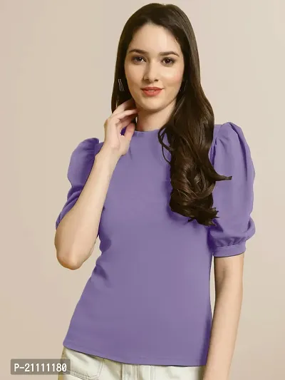 Elegant Purple Polyester Solid Top For Women-thumb0