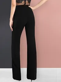 Elegant Black Cotton Solid Trousers For Women-thumb1