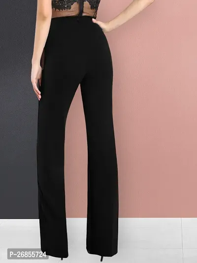 Elegant Black Cotton Solid Trousers For Women-thumb2