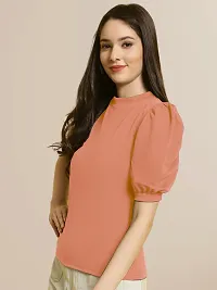 Elegant Peach Polyester Solid Top For Women-thumb2