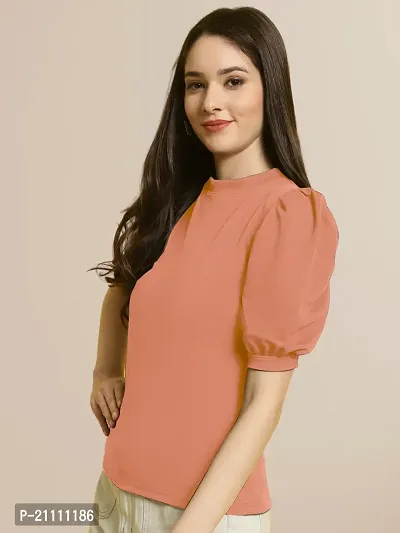 Elegant Peach Polyester Solid Top For Women-thumb3