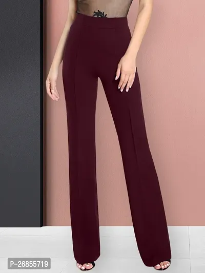 Elegant Maroon Cotton Solid Trousers For Women