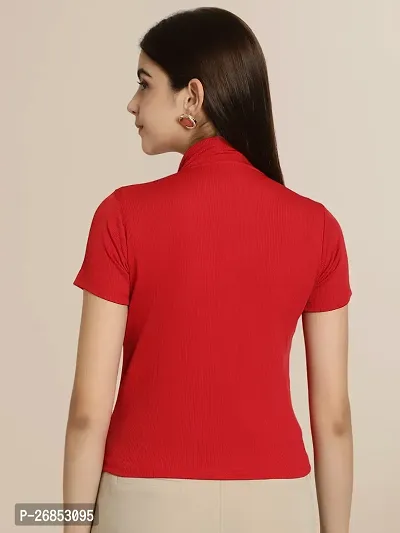 Elegant Red Lycra Solid Top For Women-thumb2