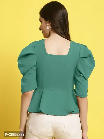 Elegant Green Polyester Solid Top For Women-thumb2