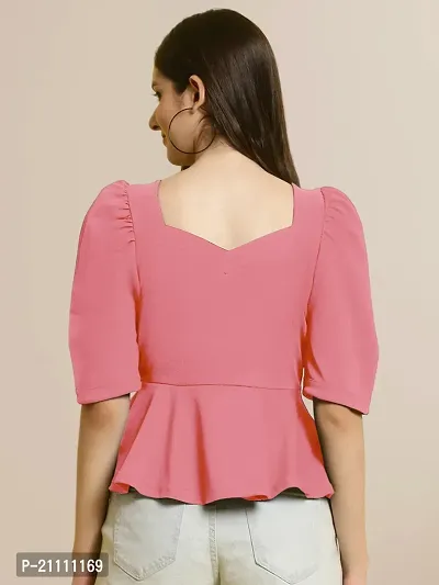 Elegant Pink Polyester Solid Top For Women-thumb2