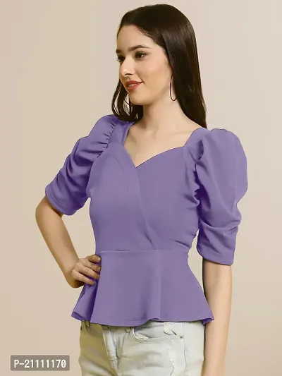 Elegant Purple Polyester Solid Top For Women-thumb3