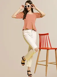 Elegant Peach Polyester Solid Top For Women-thumb4