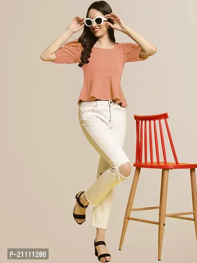 Elegant Peach Polyester Solid Top For Women-thumb5