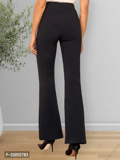 Elegant Black Cotton Solid Trousers For Women-thumb2